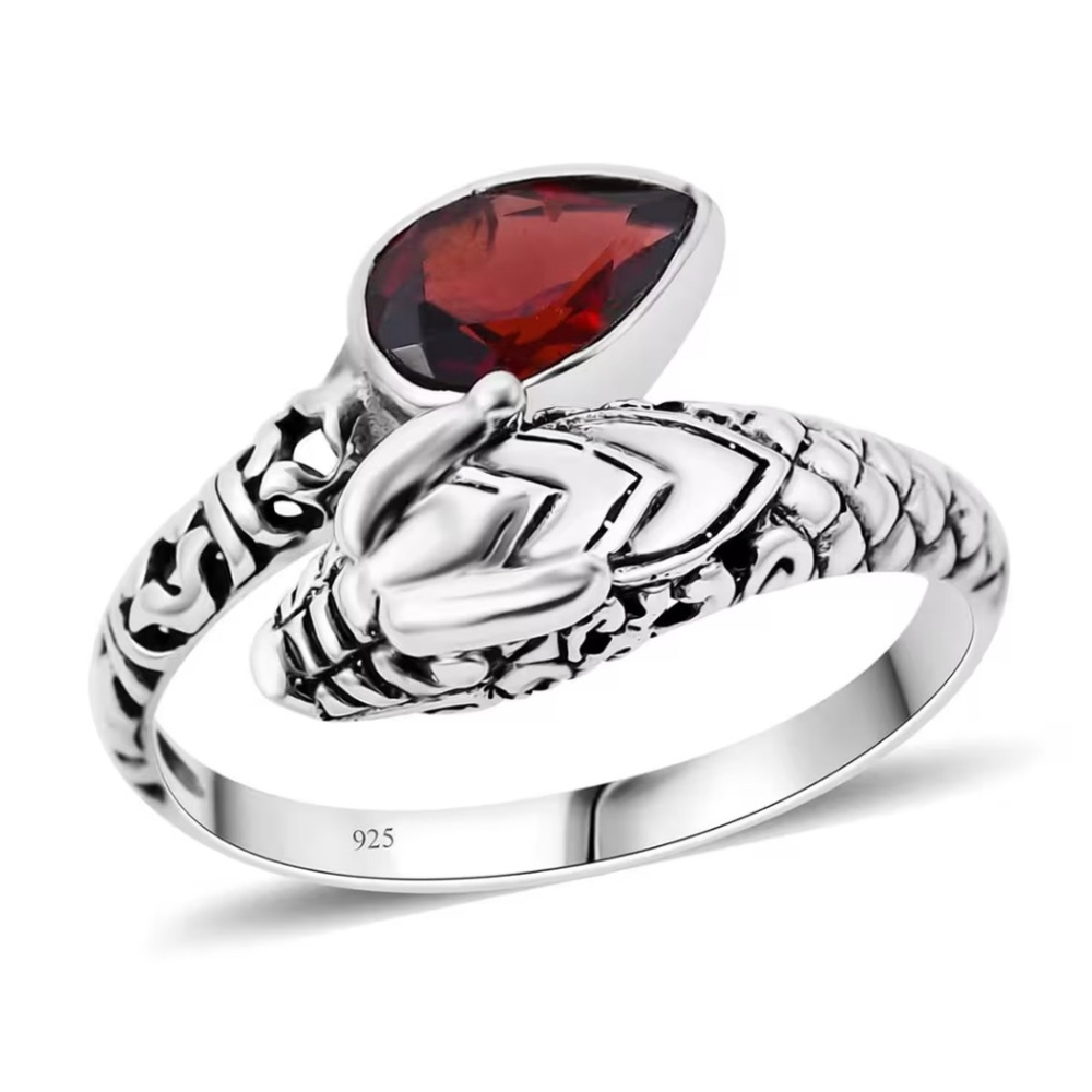 Bali Legacy Mozambique Garnet Dragon Bypass Ring in Sterling Silver 1.35 ctw